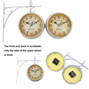 Weiß Antik Wanduhr Doppelseitig Bahnhofsuhr Küchenuhr Retro Look DE