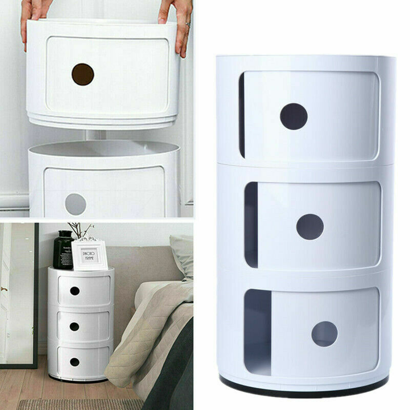 Nachttisch Rund Nachtschrank Nachtkommode Weiß Schrank 3 Schubladen - Image 4