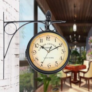 Wanduhr doppelseitig Retro-Stil Metall Bahnhof Uhr Vintage Schwarz