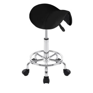 H-YEEU Verstellbarer Sattelhocker mit Rollen, ergonomisches Design, verstellbare Höhe 56-66 cm, schwarzer PU-Sitz, 360° drehbar, 5 leise, für Wohnzimmer, Büro, Werkstatt