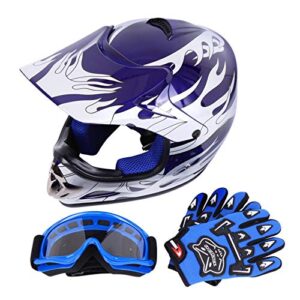 Samger DOT Jugend Kinder Offroad Helm Motocross Helm Dirt Bike ATV Motorrad Helm Handschuhe Brille(M,Blau)