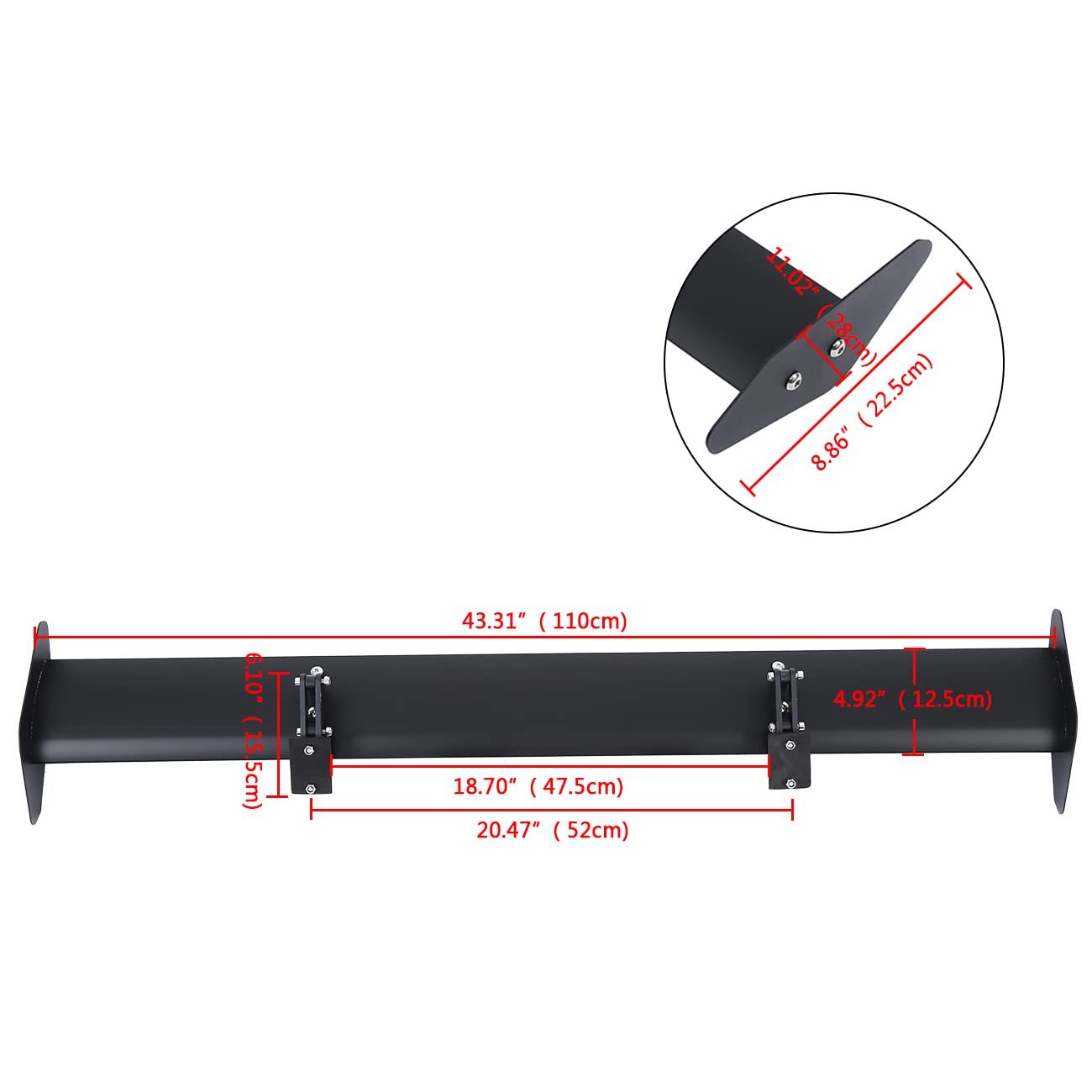 H-YEEU Autospoilerflügel Universal Aluminium GT Heckkofferraumflügel Schrägheck-Heckspoiler 110CM - Image 4