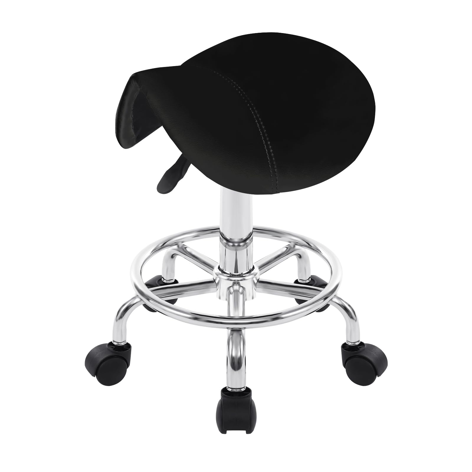 H-YEEU Verstellbarer Sattelhocker mit Rollen, ergonomisches Design, verstellbare Höhe 56-66 cm, schwarzer PU-Sitz, 360° drehbar, 5 leise, für Wohnzimmer, Büro, Werkstatt - Image 2