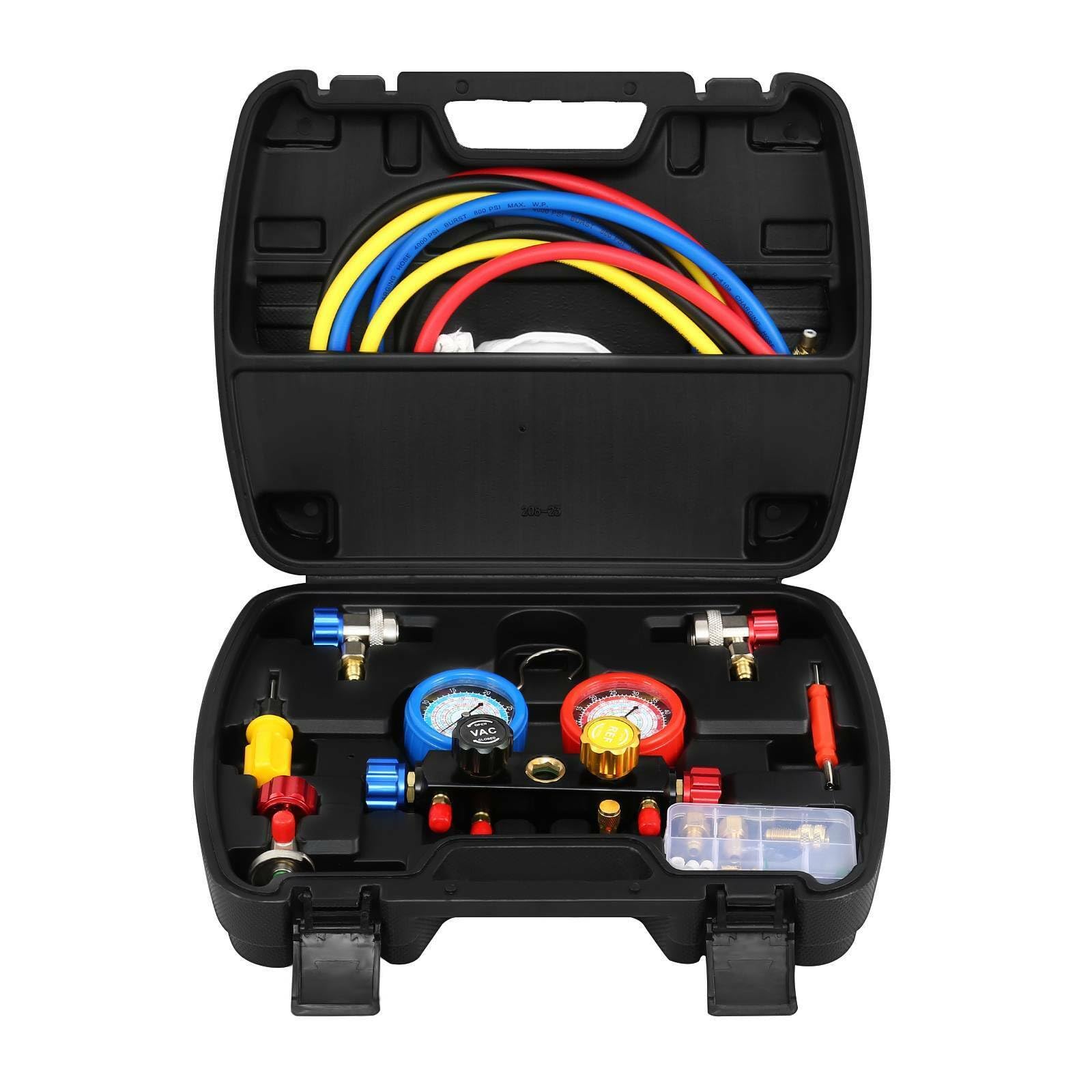 H-YEEU Manifold Gauge Kit 4-Wege Monteurhilfe Klimaanlage, Klimaanlage Manifold Messgerät Gauge Set für Kältemittel R134A R22 R12 R404A R410A R502 - Image 4