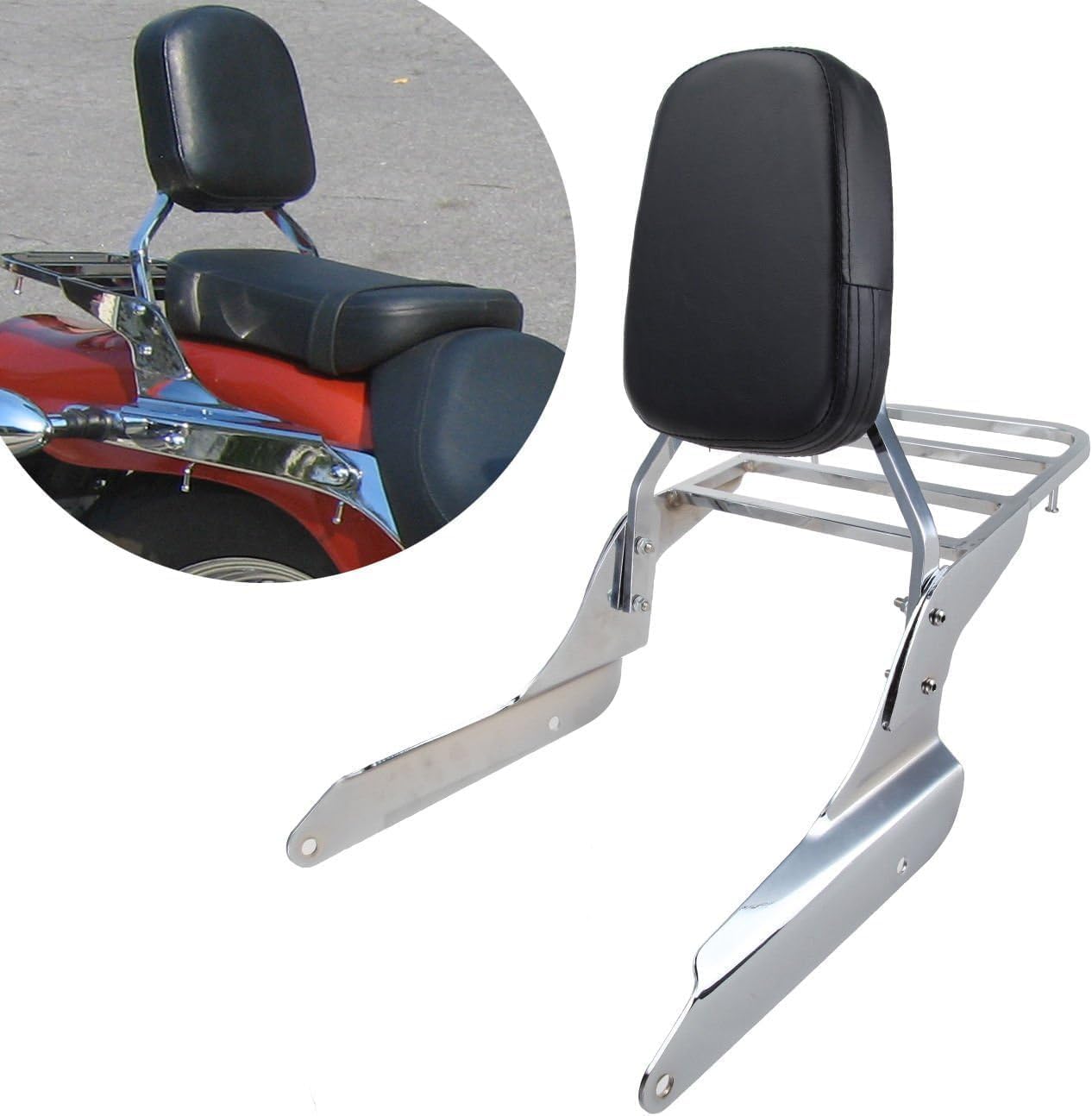 H-YEEU Rückenlehne Sissy Bar Mit Gepäckträger Rückenlehne Pad Beifahrer Rückenkissen Pad für Honda Shadow VT600 VLX600 1999-2007
