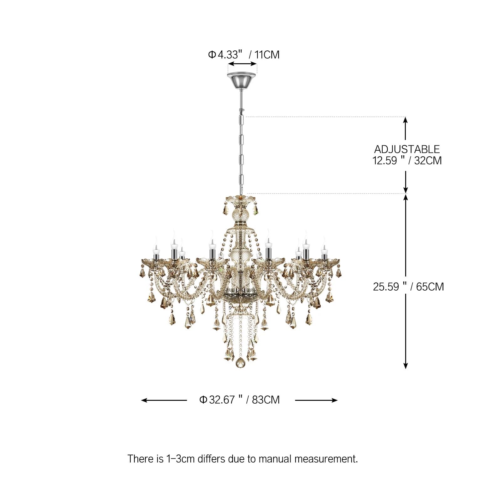 H-YEEU Lustre moderne à 10 ampoules en cristal K9, couleurs cognac, suspension en bougie, éclairage de plafond élégant pour salle à manger, salon, chambre à coucher et accessoires de maison - Image 4