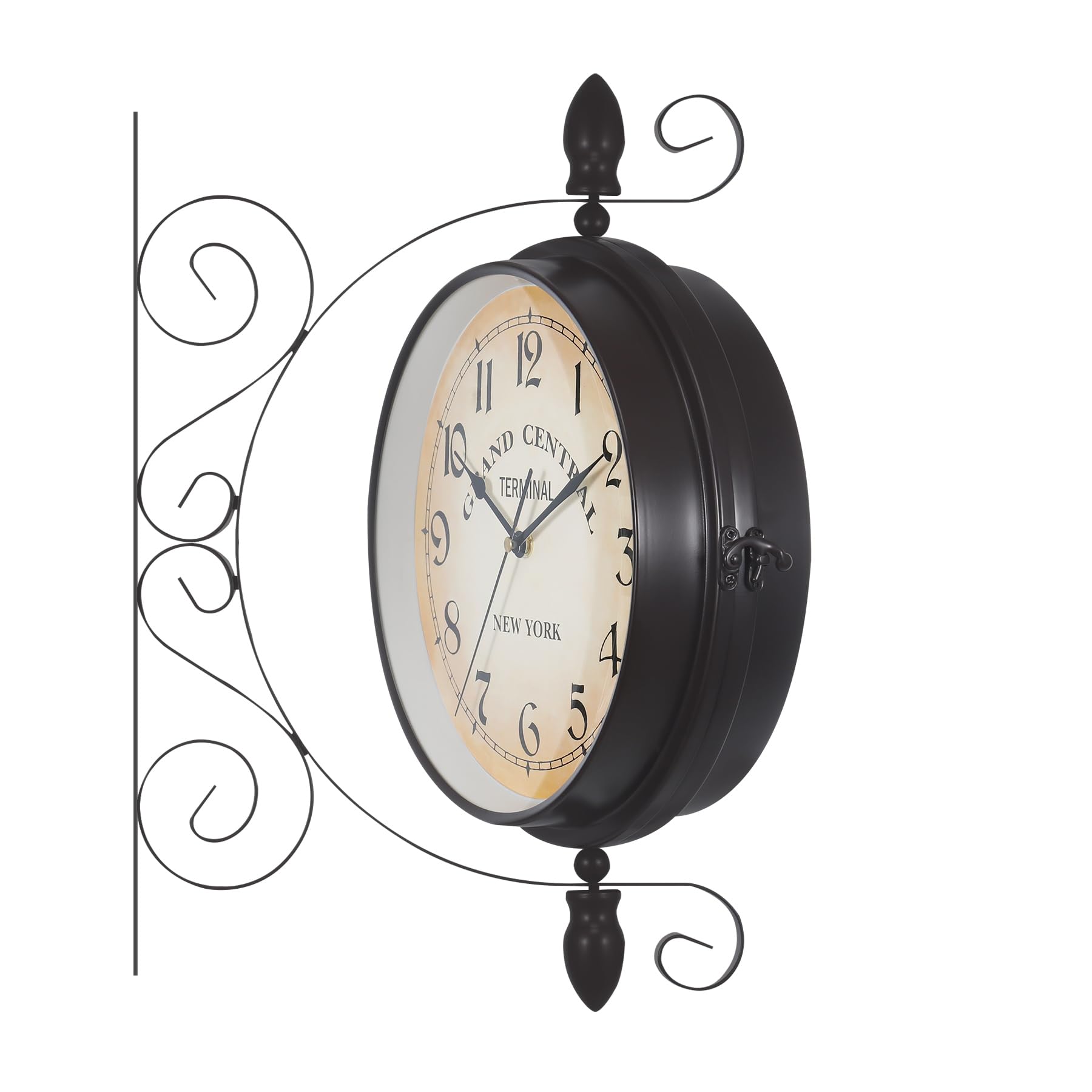 TRY-YEAN Vintage Bahnhofsuhr, Doppelseitige Hängenduhr Wanduhr Retro Clock, Quarzuhrwerke mit Beidseitigem Ziffernblatt, Antike Bahnhof Uhr, 38 * 33.5 * 9cm, Schwarz - Image 3