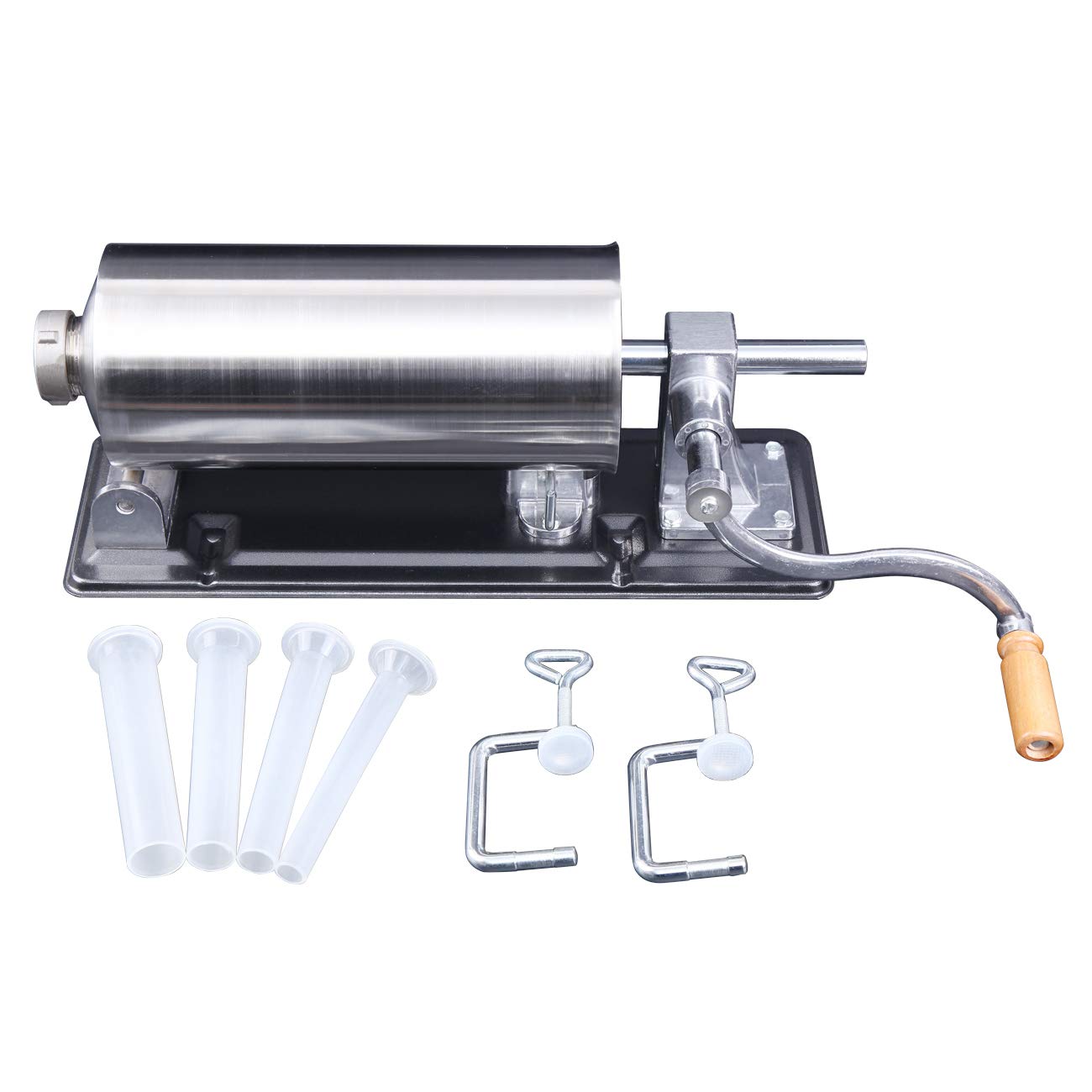 TRY-YEAN 4,8L Manuelle Wurstfüller Wurstmaschine, Edelstahl Wurstfüllmaschine mit 4 Stück Füllrohre 11mm 16mm 20mm 28mm, Wurstpresse mit Tischklemme für Zuhause Siber
