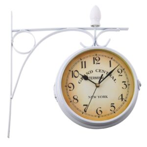 H-YEEU Doppelseitige Bahnhofsuhr Retro Zweiseitige Wanduhr Eisen Retro Wanduhr, Zahlen Wanduhr 31 cm * 29 cm Dekorative Wanduhr mit Halterung