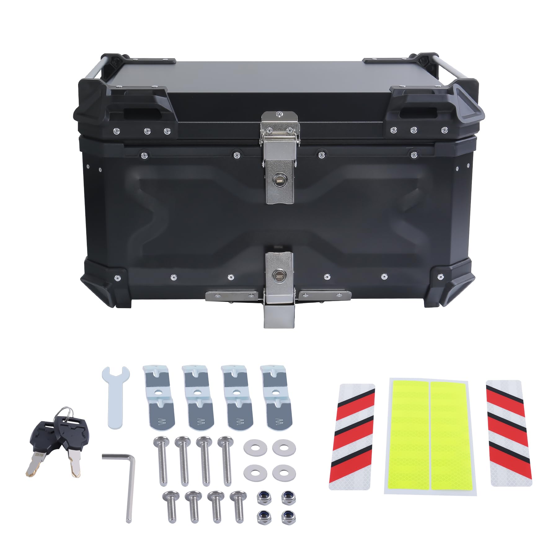 H-YEEU Topcase Motorrad, 65L Aluminiumlegierung Topcase für Roller, Motorradkoffer mit Schnellverschluss – mit 2 Schlüsseln und reflektierendem Aufkleber