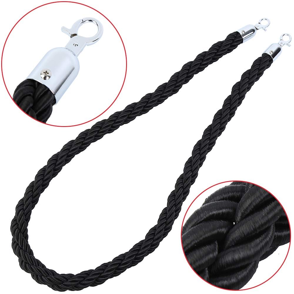 KayEsampra 1.5 M Absperrkordel Handlaufseil Absperrseil Personenleitsystem Handlaufseil Personen mit Haken für Hotel Restaurant Cinema(Schwarz) - Image 2