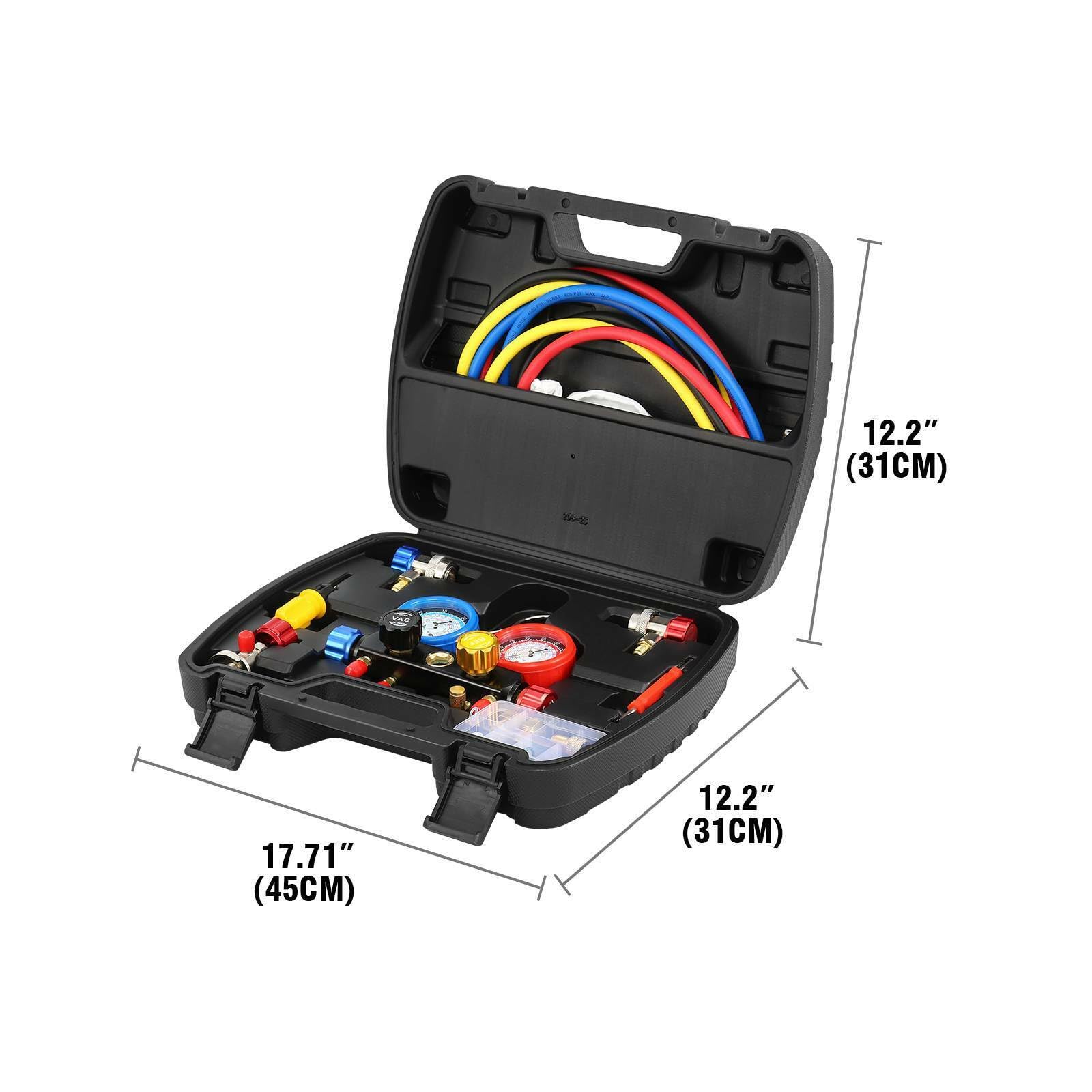 H-YEEU Manifold Gauge Kit 4-Wege Monteurhilfe Klimaanlage, Klimaanlage Manifold Messgerät Gauge Set für Kältemittel R134A R22 R12 R404A R410A R502 - Image 2