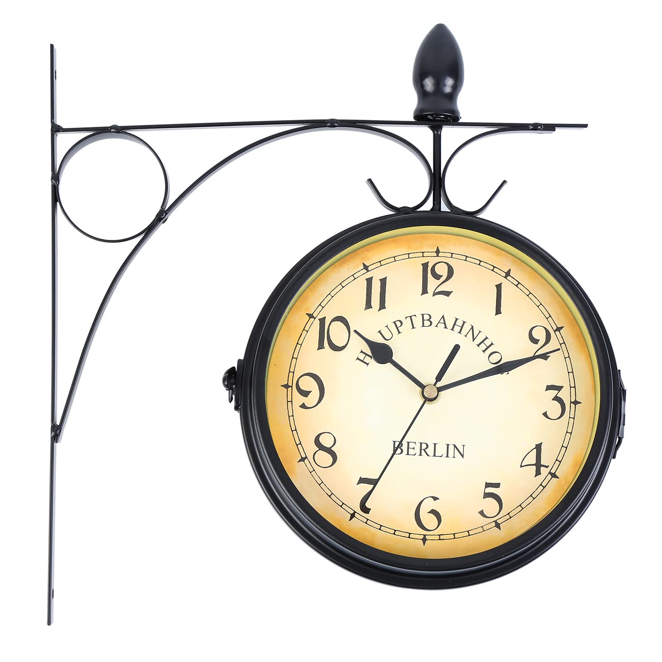 Samger Vintage Bahnhofsuhr Doppelseitig Wanduhr, Wasserfest Outdoor Garten Uhr, Bahnhof mit Halterung, Retro, 29cm, Batteriebetrieben, Groß Uhr für Drinnen und Draußen, Schwarz - Image 2