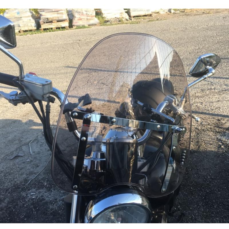 H-YEEU Motorrad Windschutzscheibe Windschutzabweiser fit für Harley Suzuki Honda Shadow Yamaha Kawasaki Cruiser Standards (braun, 17 inch) - Image 2