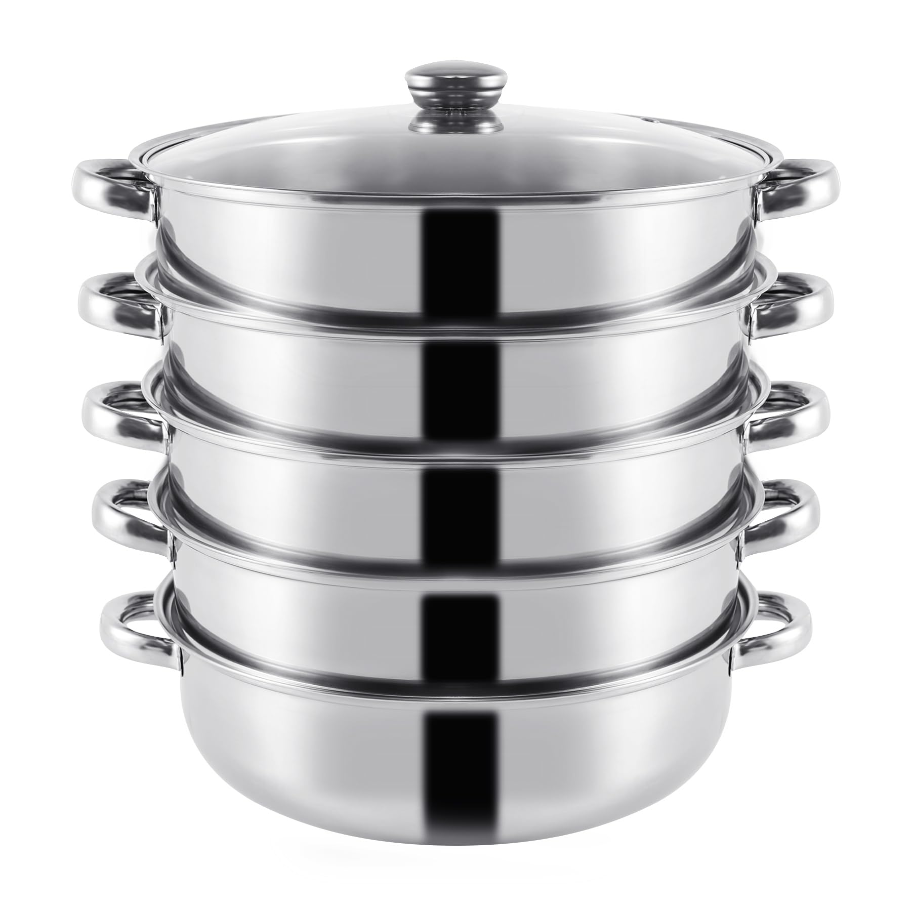 TRY-YEAN Edelstahl Dampfgarer Dampfkocher mit Glasdeckel, 5 Etagen 30cm, Kochgeschirr Mantovarka Topf Induktion für Knödel Induktionsherd - Image 2