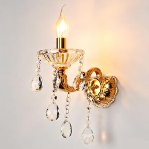 TRY-YEAN Kristall Wandleuchte 1-flammig E14 Gold K9 Glas Kerzen-Wandlampe