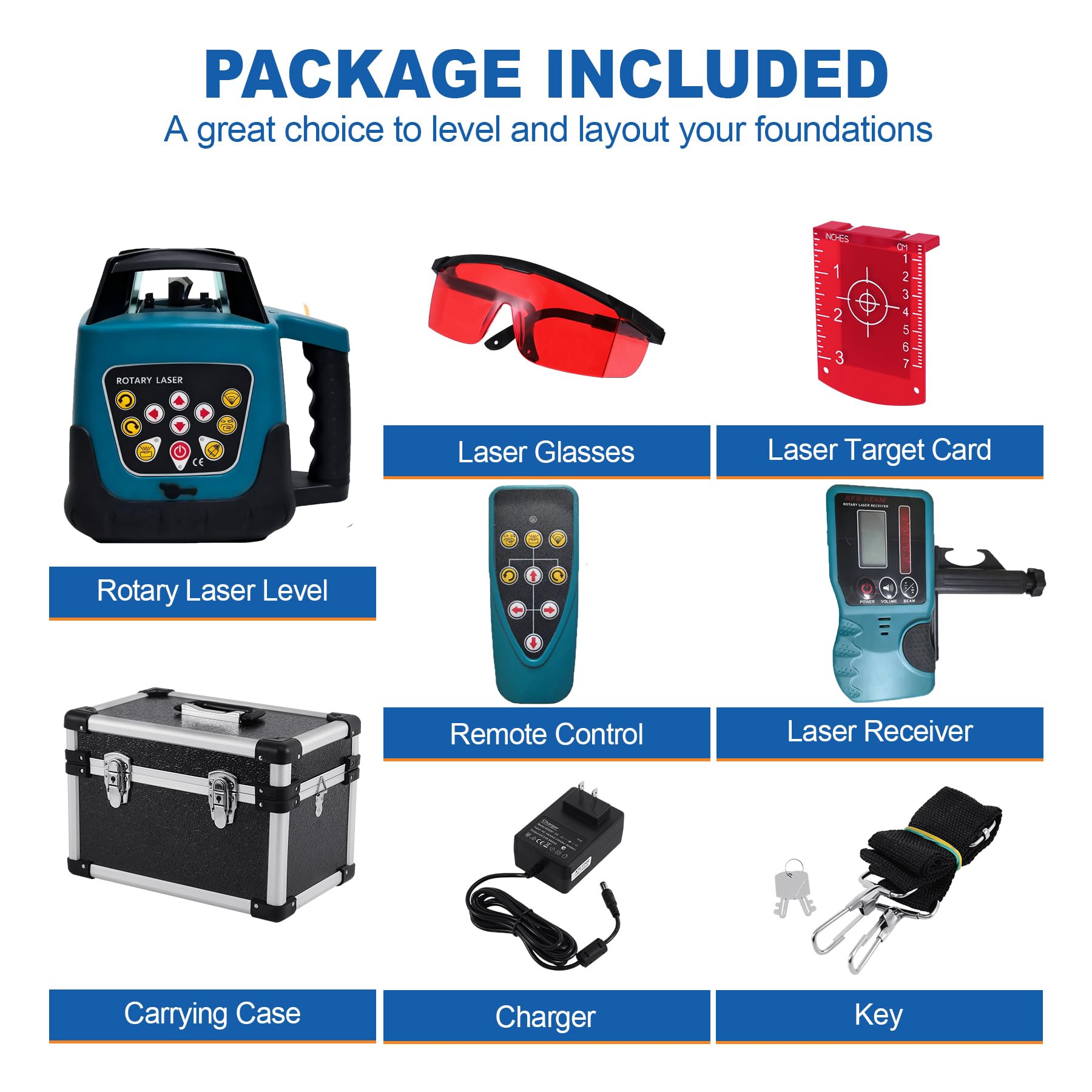 H-YEEU Kit de niveau laser rotatif, niveau laser horizontal et vertical à mise à niveau automatique à 360°, faisceau rouge, portée de 500 m, pour la construction, le bâtiment et la topographie - Bleu - Image 2