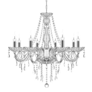 TRY-YEAN Luxueux Lustre à 8 bras Lustre Cristal Transparent Plafonnier Lampe à Suspension Verre Cristal K5 avec Chaîne Réglable Style Bougie E14 pour Chambre à Coucher, Salon, Salle à Manger, Couloir