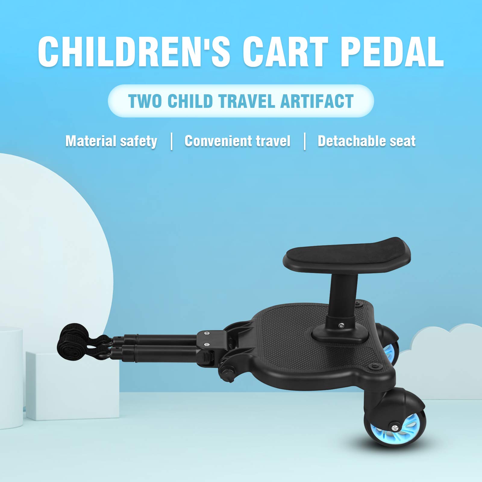 H-YEEU Blau Buggy Board Mit Sitz, Kinder Buggy Board, Trittbrett Für Kinderwagen, Abnehmbar Kinderwagenzubehör für Kinder von 2-6 Jahren (25 kg) - Image 2