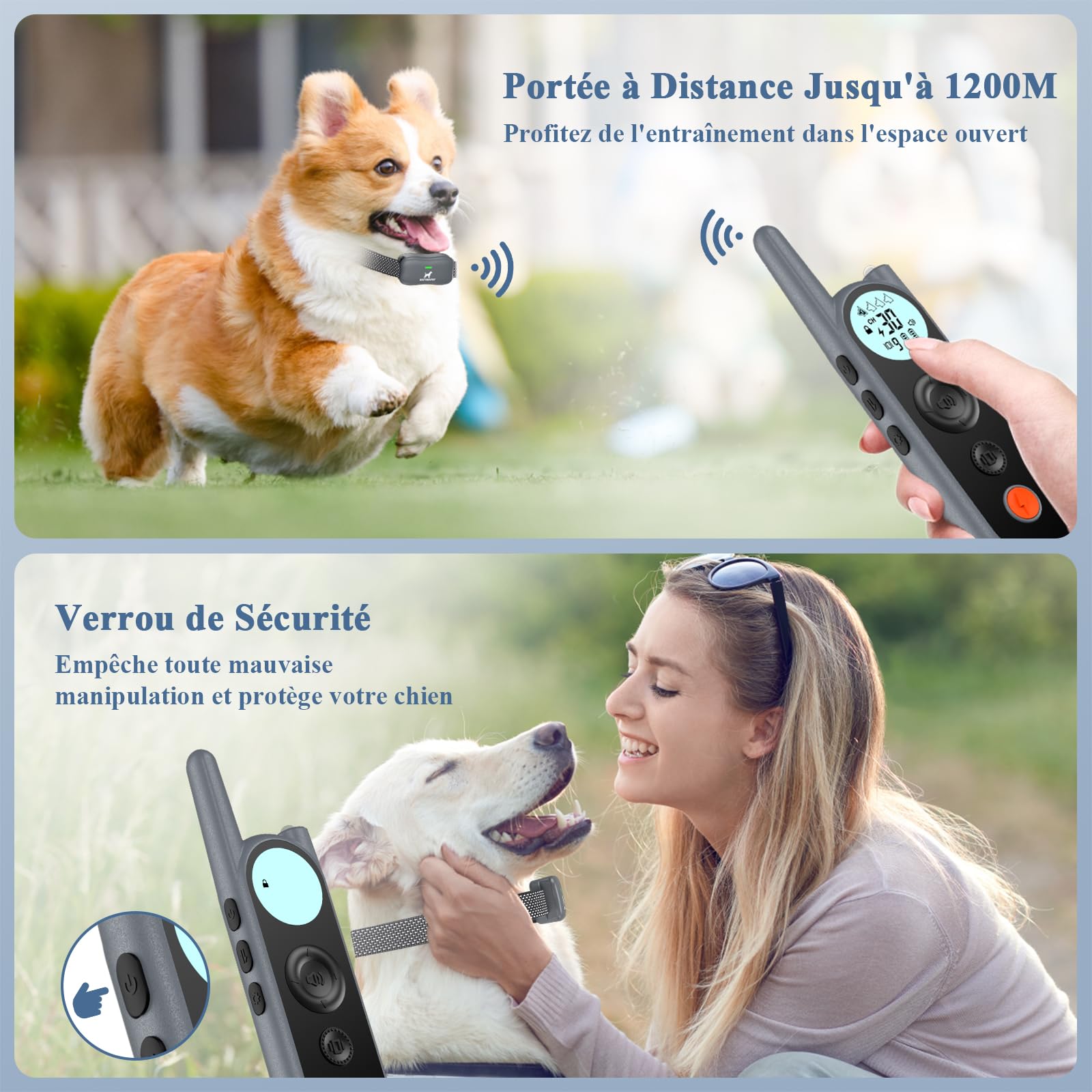 KAIYIKAPET Collier de Dressage pour Chien avec portée de 1200m, 185 Jours de Veille, Rechargeable à l'eau, 3 Modes avec Vibration, Son, Mode Choc, adapté à Tous Les Chiens Gris - Image 2