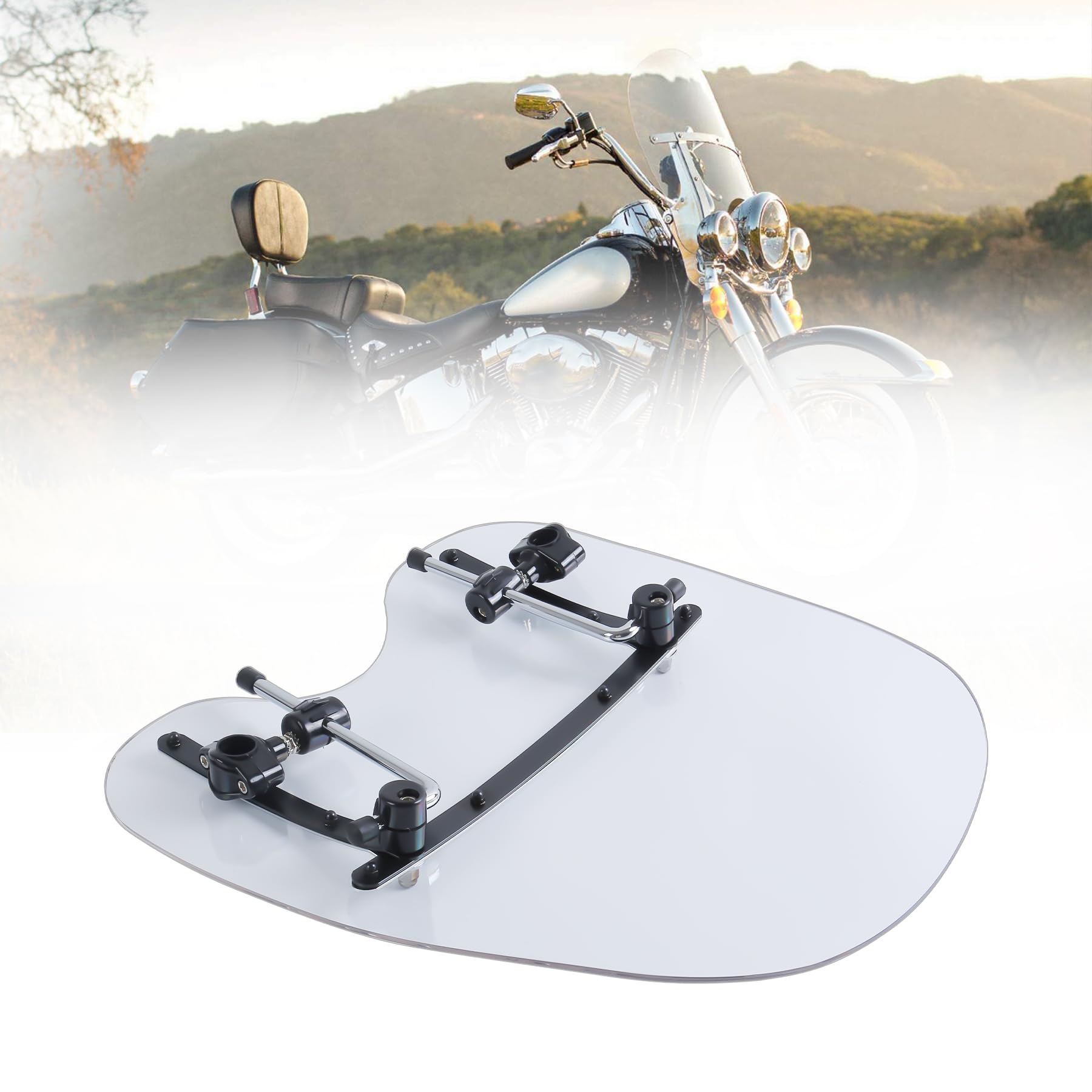 H-YEEU Motorrad Windschutzscheibe Windschutzabweiser fit für Harley Suzuki Honda Shadow Yamaha Kawasaki Cruiser Standards (Weiß, 19 inch) - Image 3