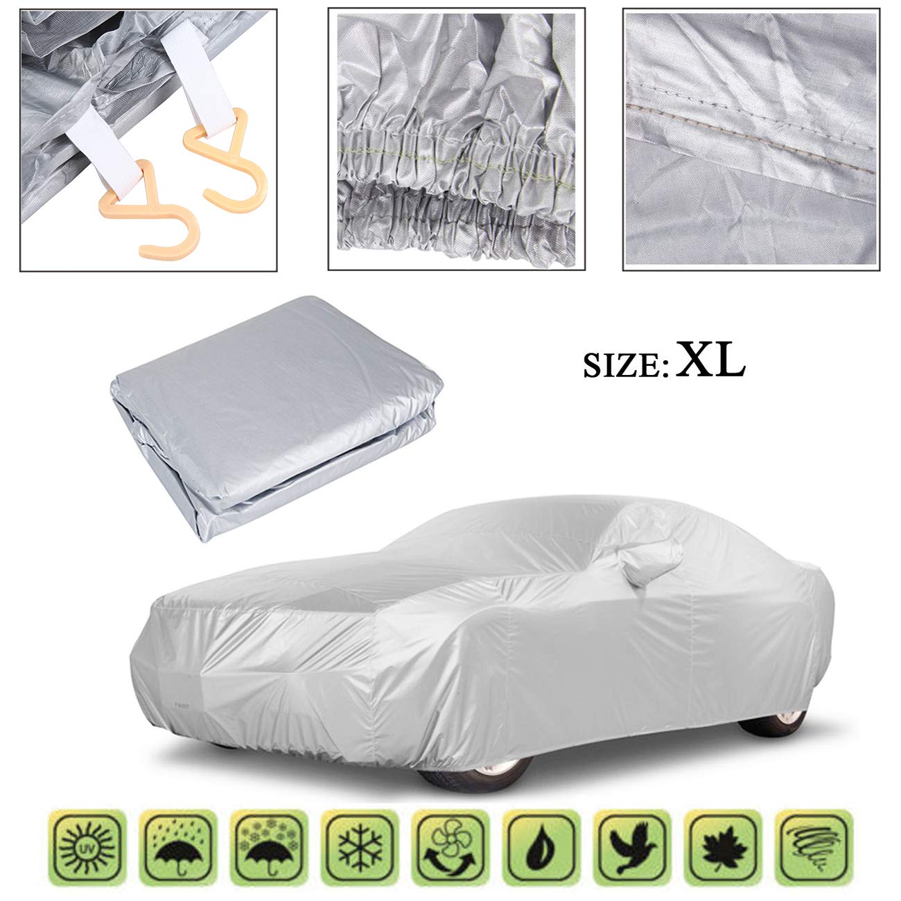 H-YEEU Universale Auto Abdeckplane Autoabdeckung Autoschutzhülle Abdeckung Wasserdicht & Wetterfeste Staubdicht Autoplane 201'' x 76'' x 60'' - Image 3