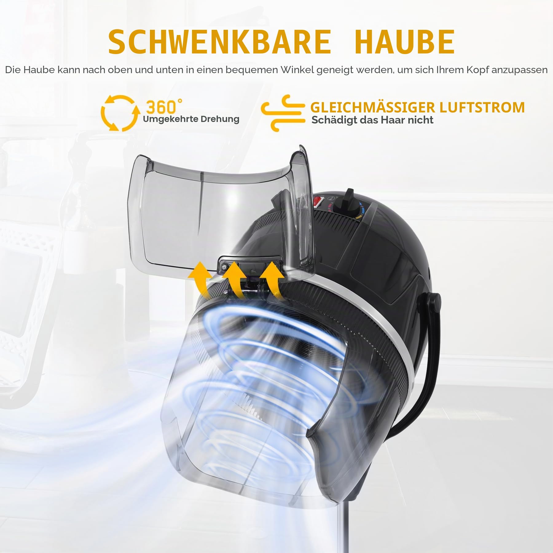 SAMGER Haartrockner mit Stativ, Profi 1050W Friseur Haartrockenhaube, Höhenverstellbar 78-128cm, Schaltuhr 0-60 Min, Verstellbar Temperatur 0-75℃, Trockenhaube für Friseursalon, Schwarz - Image 3