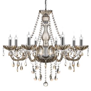 TRY-YEAN Lustre à 8 Bras Lustre Cristal Moderne Couleur Cognac Pampille Suspension Lampe de Plafond Verre Cristal K5 avec Chaîne Réglable pour Chambre, Salon, Salle à Manger, Restaurant, E14