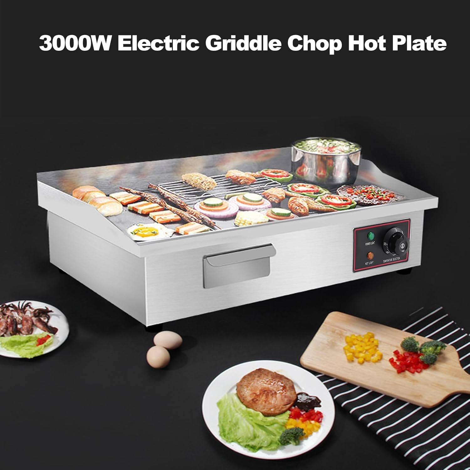 H-YEEU 3000W Elektrischer Grill, Arbeitsplattengrillplatte Grillplatte Edelstahl Elektro Grill 55 x 36 cm für Balkon & Indoor, Stufenlos 50-300 °C - Image 2