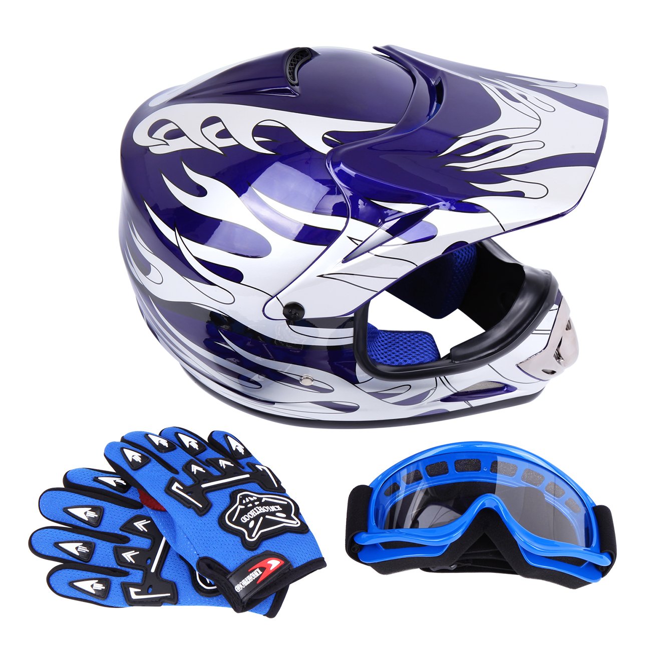 Samger DOT Jugend Kinder Offroad Helm Motocross Helm Dirt Bike ATV Motorrad Helm Handschuhe Brille(M,Blau) - Image 3