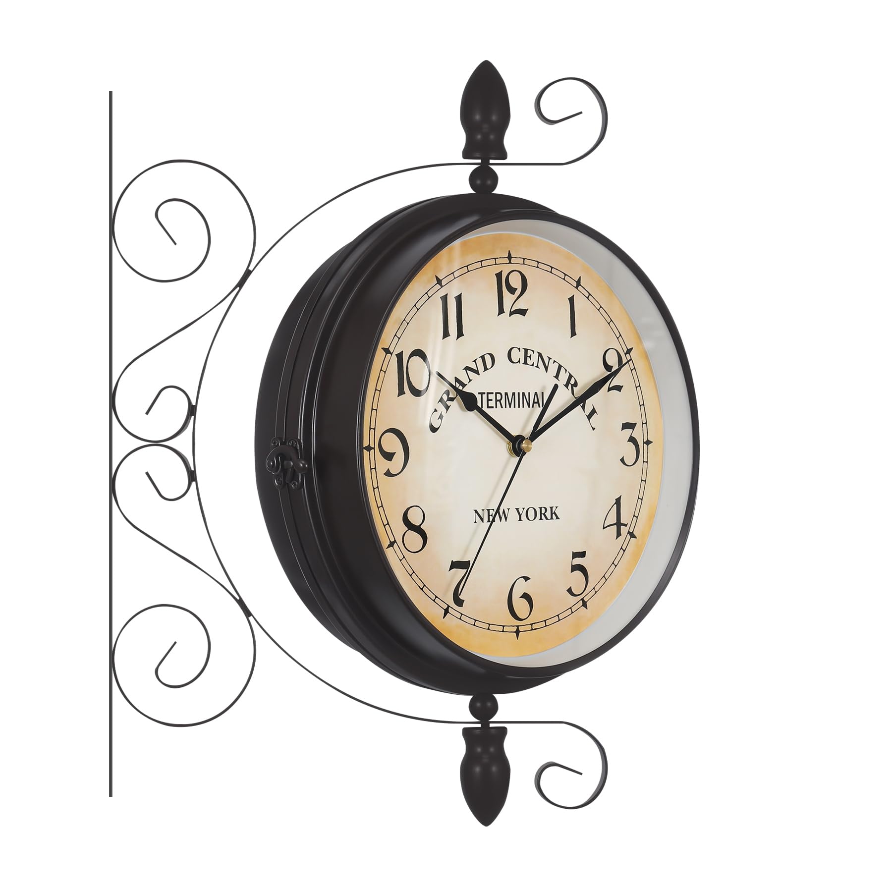 TRY-YEAN Vintage Bahnhofsuhr, Doppelseitige Hängenduhr Wanduhr Retro Clock, Quarzuhrwerke mit Beidseitigem Ziffernblatt, Antike Bahnhof Uhr, 38 * 33.5 * 9cm, Schwarz - Image 2