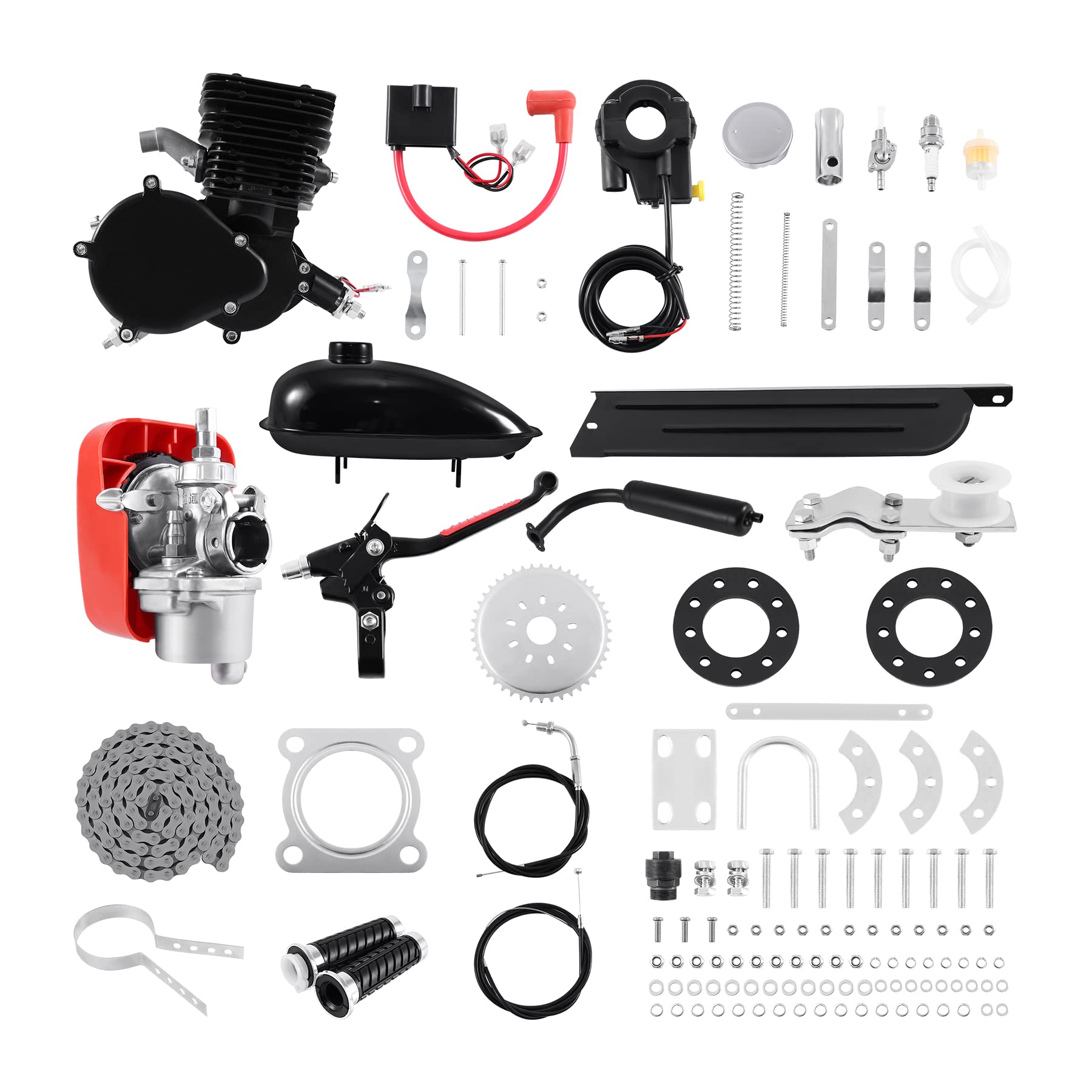 Samger Samger 2 Temps Kit Moteur Velo Gaz Moteur Kit de Conversion de Vélo (Noir,110CC)