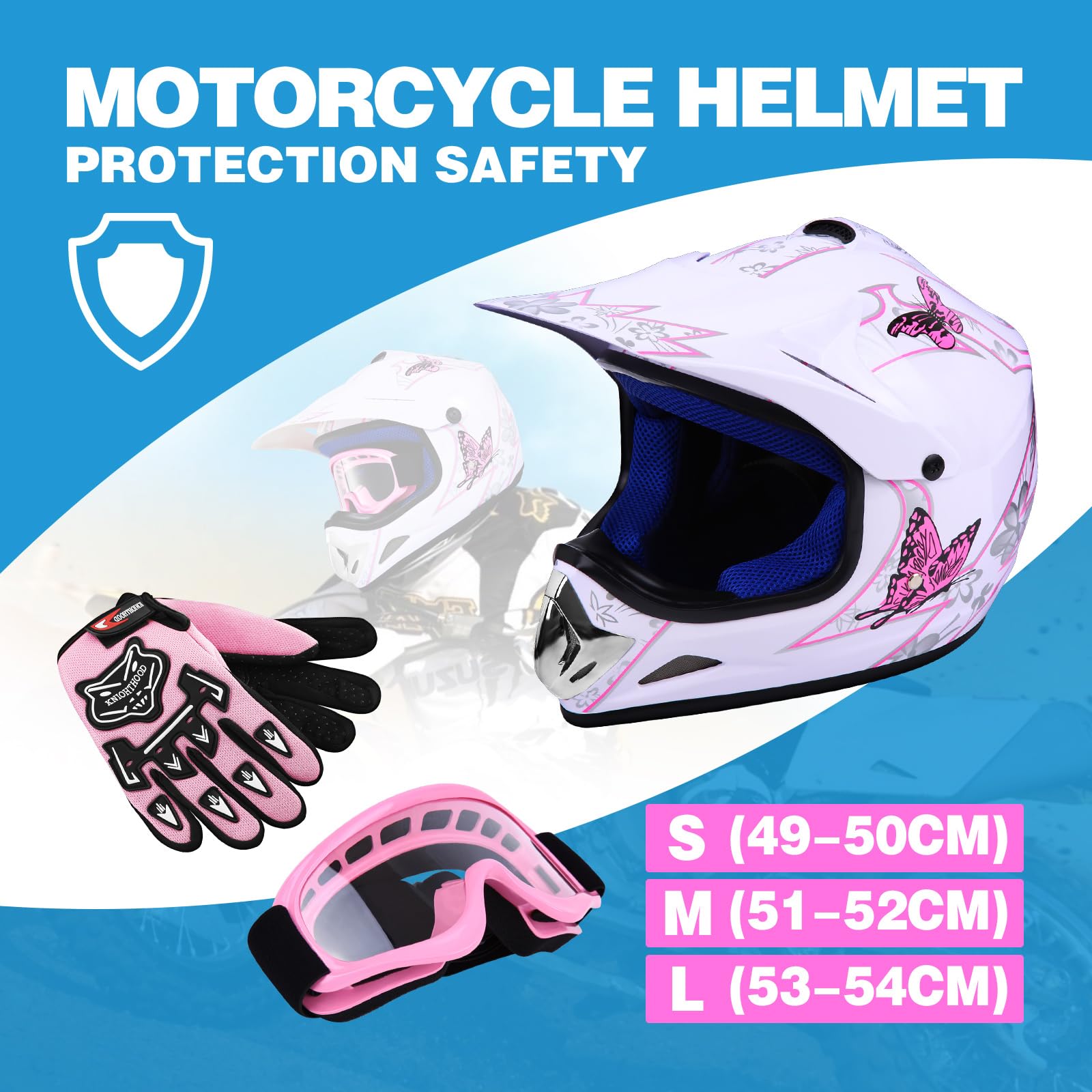 Samger DOT Jugend Kinder Offroad Helm Motocross Helm Dirt Bike ATV Motorrad Helm Handschuhe Brille (L,Weiß) - Image 3