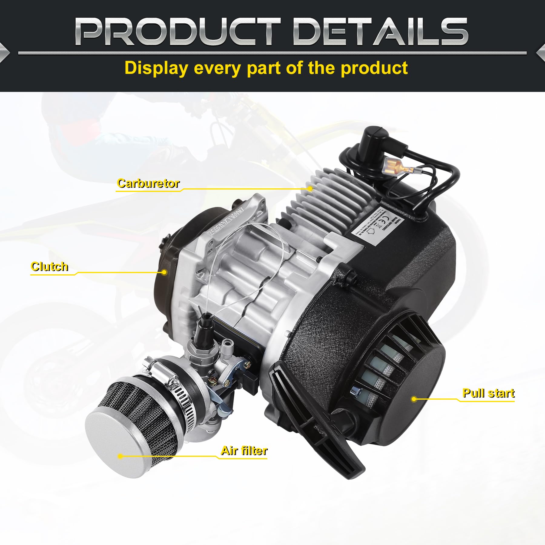 Samger Samger 49cc 2 takt Motor Mini Motor Pullstart Vergaser Luftfilter Kopf Dirt Bike Quad Pocket Bike - Image 2