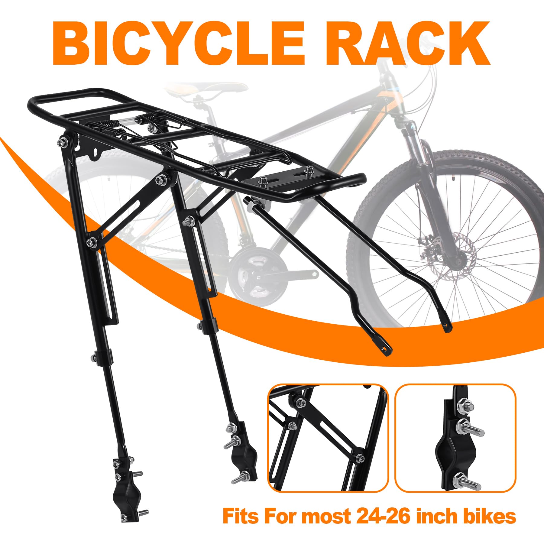 KayEsampra Alu Fahrradgepäckträger, Für 24-29 Zoll, Belastbar bis 50 kg, Fahrrad Gepäckträger, MTB Mountainbike Rear Rack Schwarz - Image 2