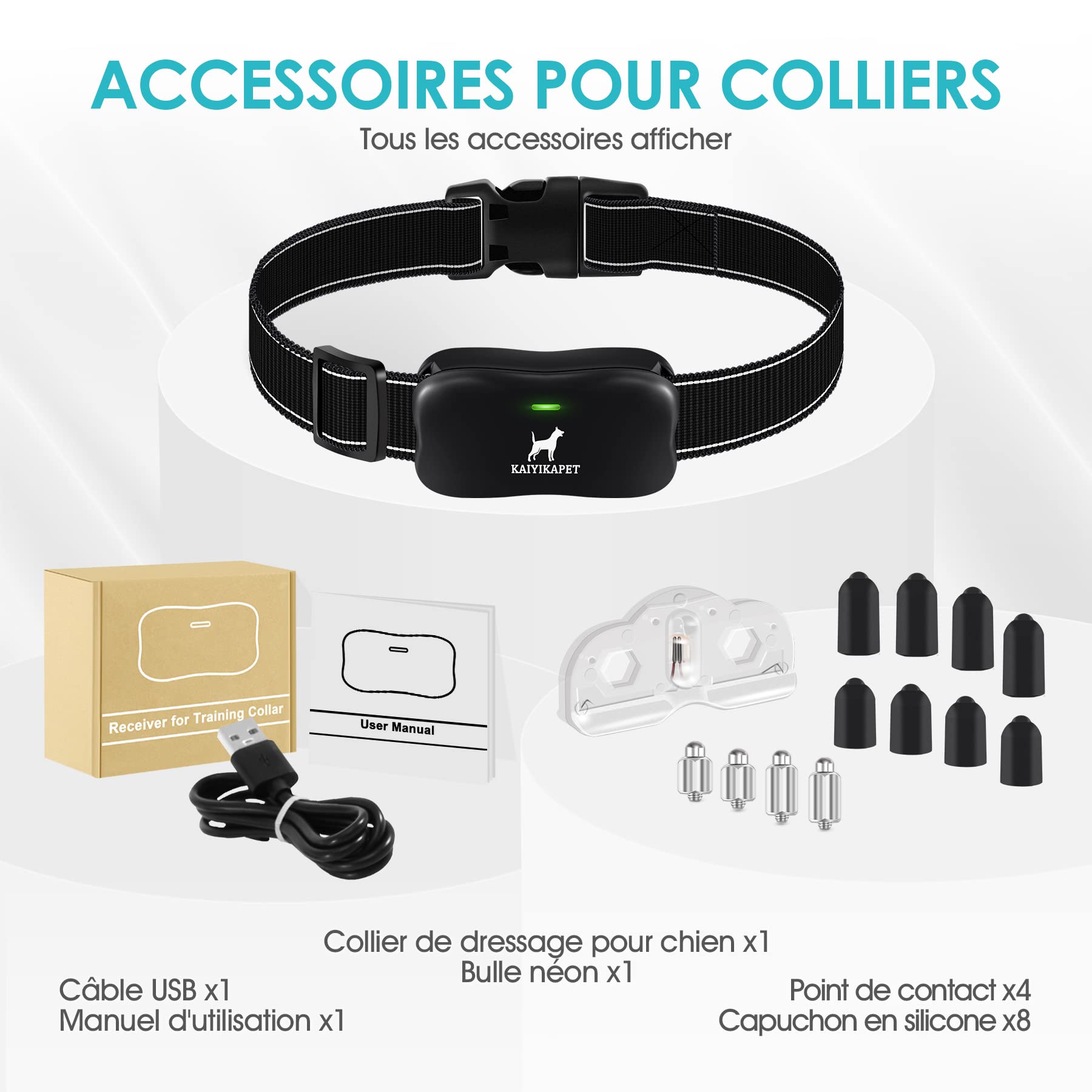 KAIYIKAPET Récepteur de Collier de Dressage pour Chien, Collier Simple sans télécommande (Télécommande nécessaire), Il s'applique à la télécommande avec 14 Niveaux de fonctionnalité de clôture - Image 2