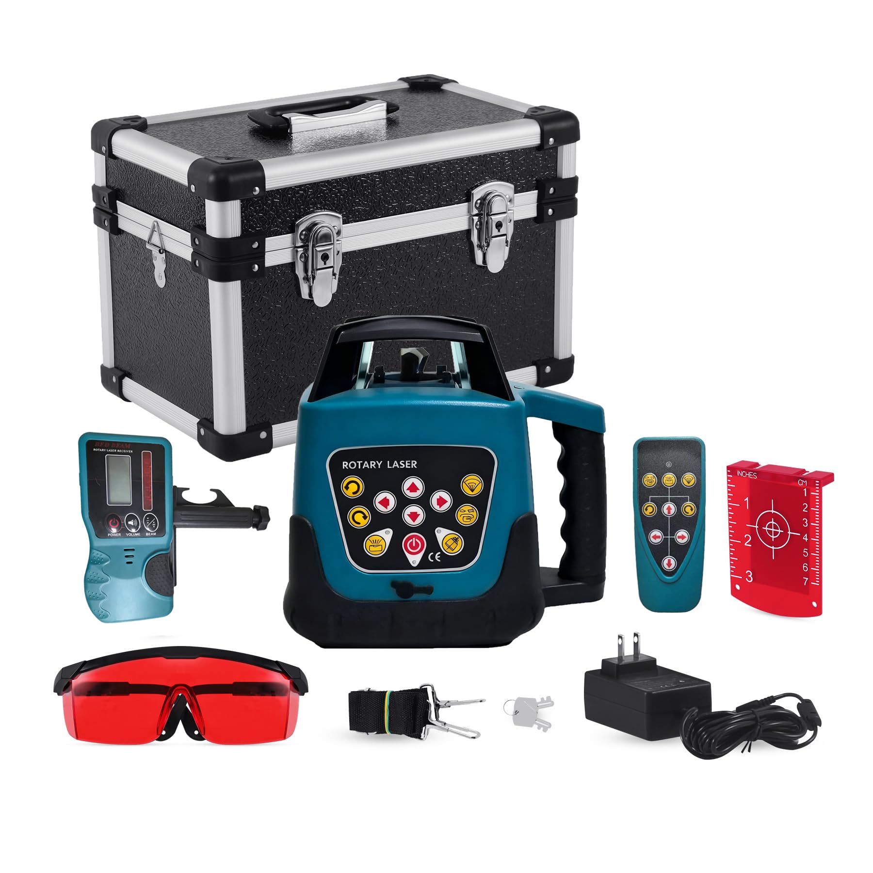 H-YEEU Kit de niveau laser rotatif, niveau laser horizontal et vertical à mise à niveau automatique à 360°, faisceau rouge, portée de 500 m, pour la construction, le bâtiment et la topographie - Bleu