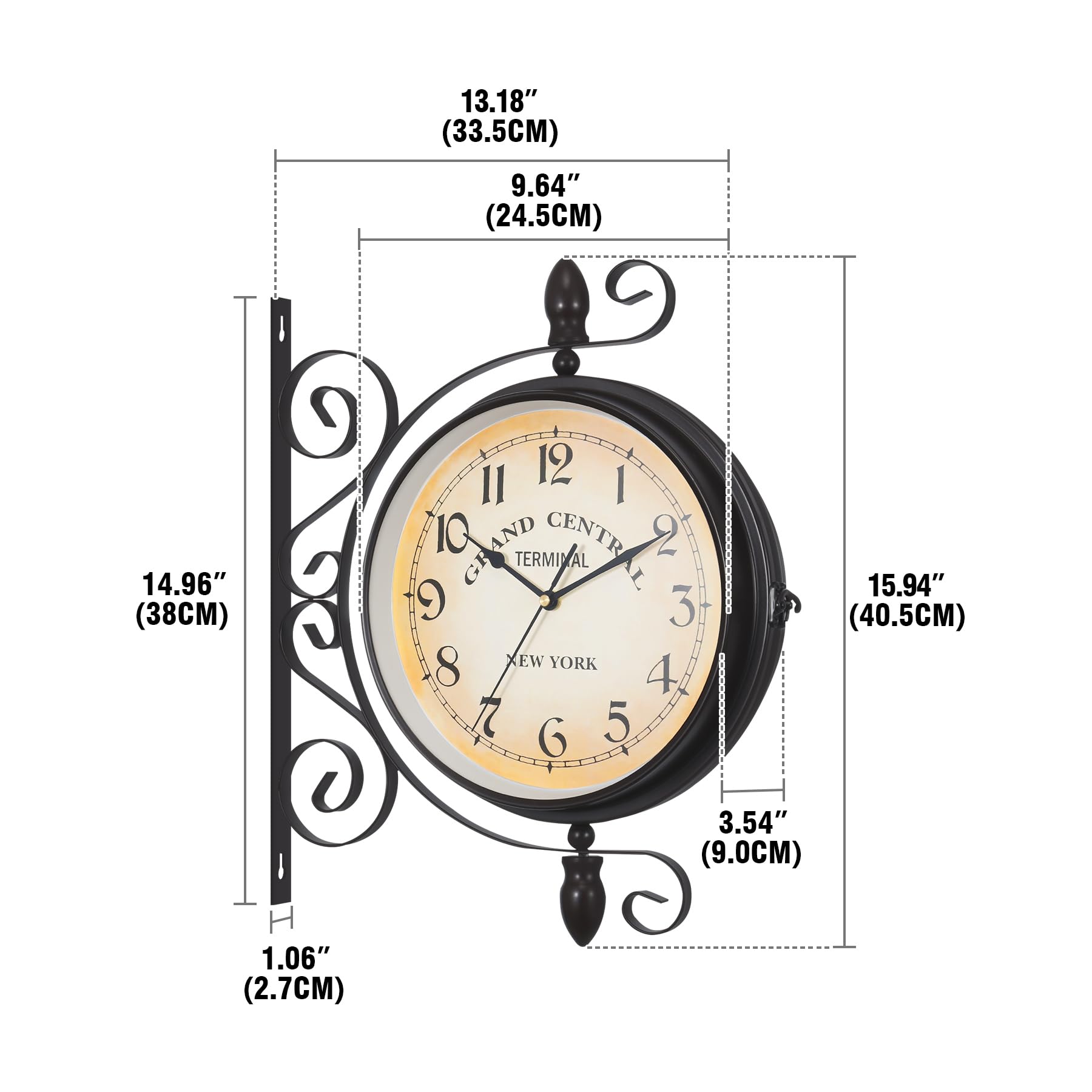 TRY-YEAN Vintage Bahnhofsuhr, Doppelseitige Hängenduhr Wanduhr Retro Clock, Quarzuhrwerke mit Beidseitigem Ziffernblatt, Antike Bahnhof Uhr, 38 * 33.5 * 9cm, Schwarz - Image 4