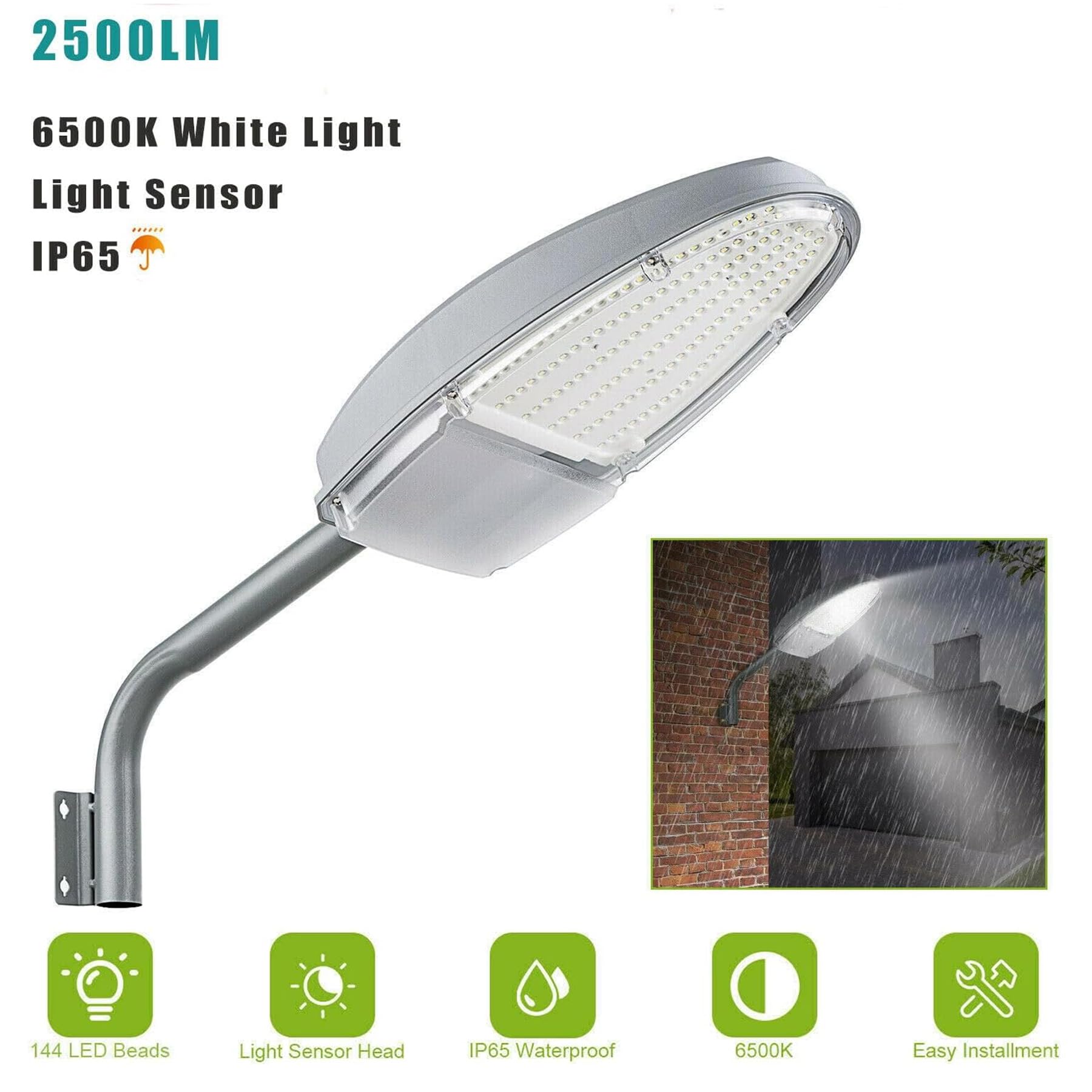 H-YEEU 24W LED Außenleuchte IP65, 6500K Tageslicht mit Lichtsensor,Wand- und Mastlampe für Garten Hof Straße Garage - 1 Stück - Image 2