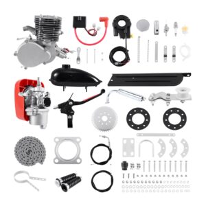 Samger Samger 2 Temps Kit Moteur Velo Gaz Moteur Kit de Conversion de Vélo (Argent, 110CC)