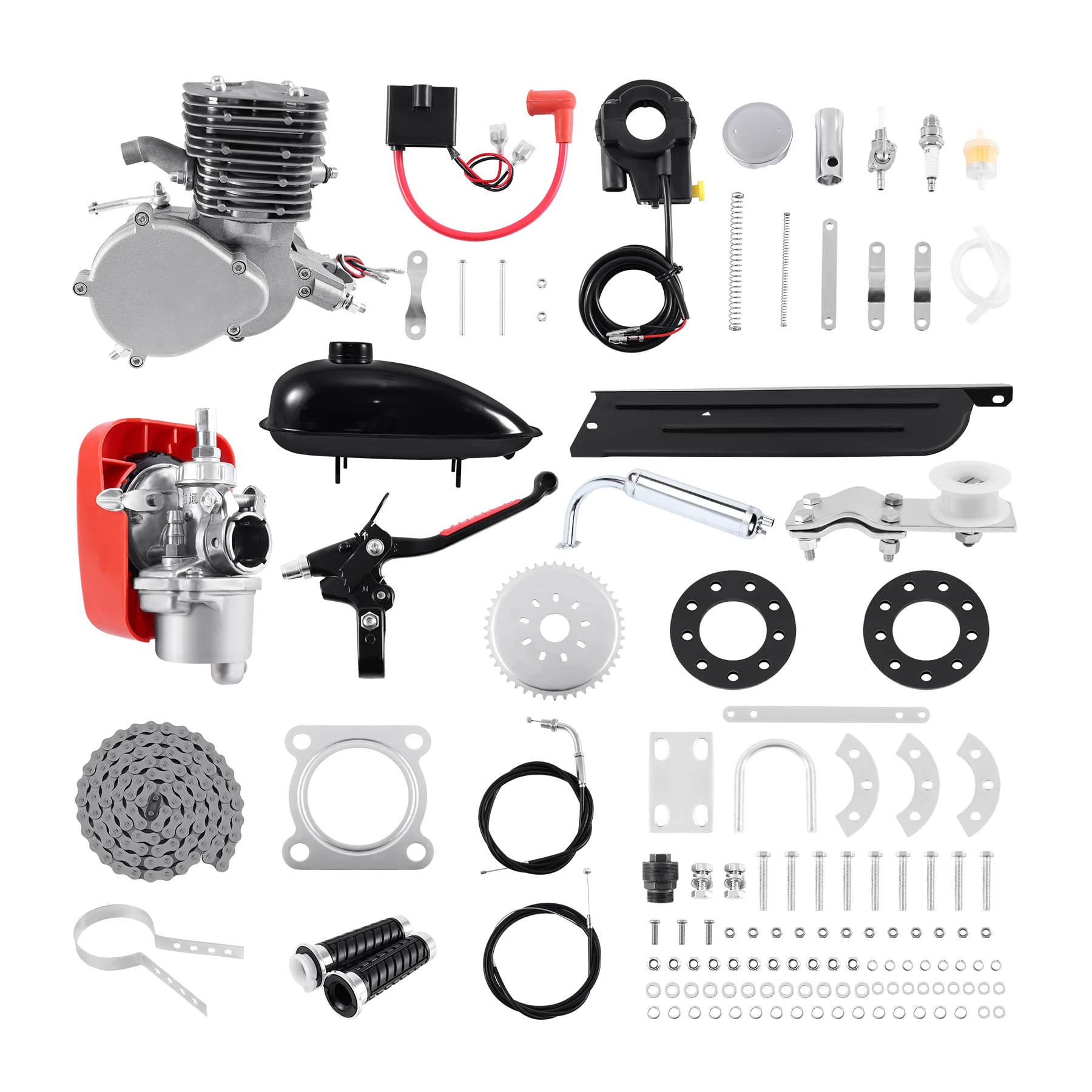 Samger Samger 2 Temps Kit Moteur Velo Gaz Moteur Kit de Conversion de Vélo (Argent, 110CC)