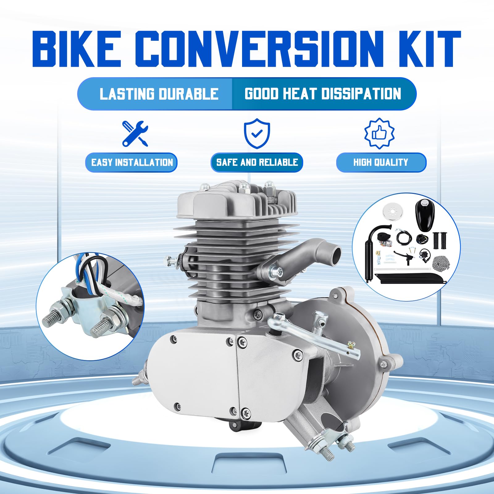 2 Temps kit moteur vélo 50cc Gaz Moteur Kit de Conversion de Vélo Argent - Image 2