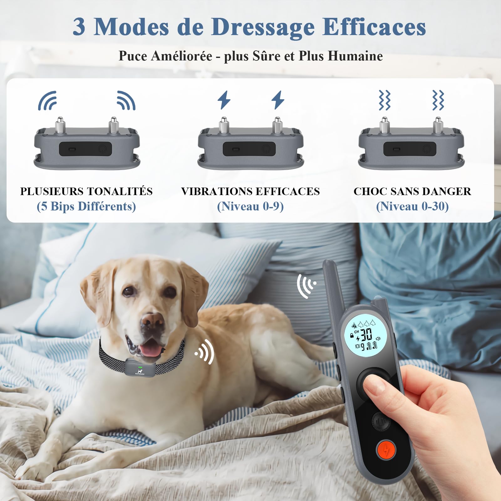 KAIYIKAPET Collier de Dressage pour Chien avec portée de 1200m, 185 Jours de Veille, Rechargeable à l'eau, 3 Modes avec Vibration, Son, Mode Choc, adapté à Tous Les Chiens Gris - Image 3