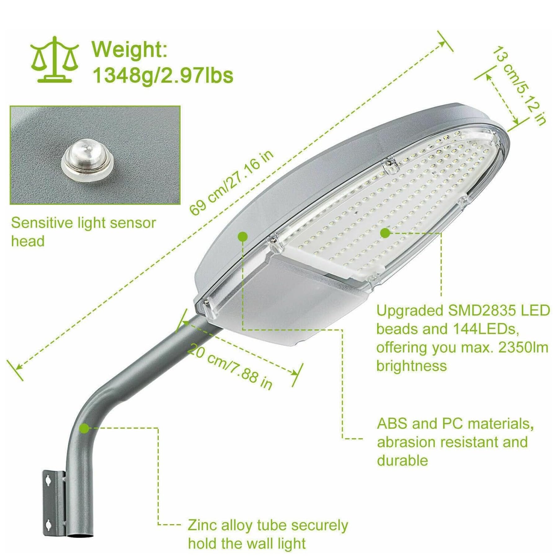 H-YEEU 24W LED Außenleuchte IP65, 6500K Tageslicht mit Lichtsensor,Wand- und Mastlampe für Garten Hof Straße Garage - 1 Stück - Image 3