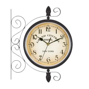 TRY-YEAN Vintage Bahnhofsuhr, Doppelseitige Hängenduhr Wanduhr Retro Clock, Quarzuhrwerke mit Beidseitigem Ziffernblatt, Antike Bahnhof Uhr, 38 * 33.5 * 9cm, Schwarz
