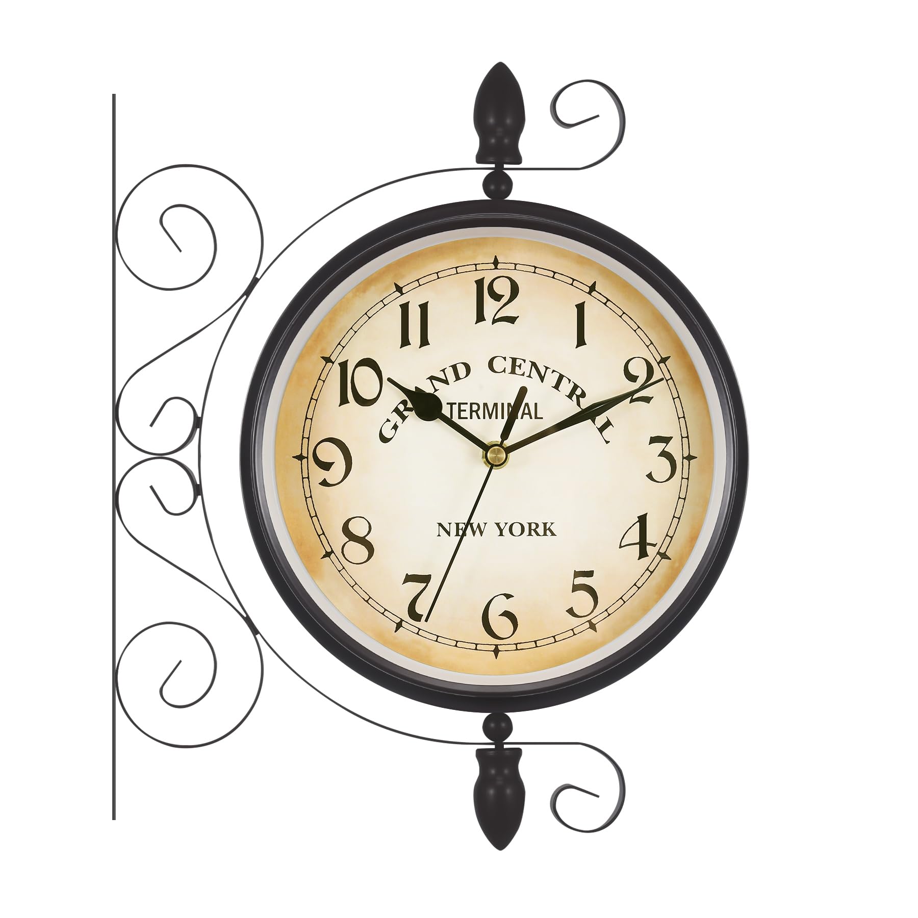 TRY-YEAN Vintage Bahnhofsuhr, Doppelseitige Hängenduhr Wanduhr Retro Clock, Quarzuhrwerke mit Beidseitigem Ziffernblatt, Antike Bahnhof Uhr, 38 * 33.5 * 9cm, Schwarz