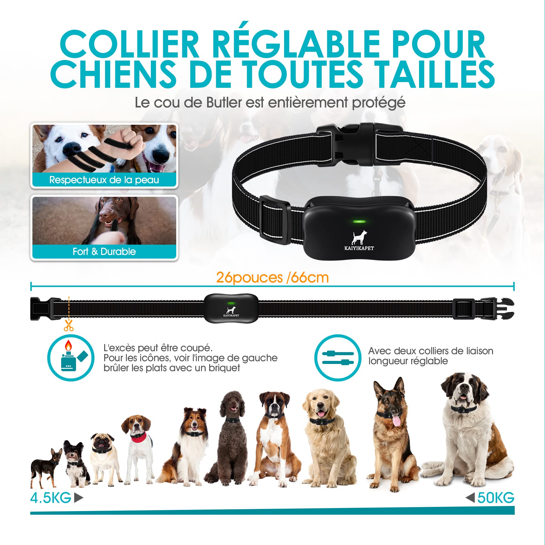 KAIYIKAPET Récepteur de Collier de Dressage pour Chien, Collier Simple sans télécommande (Télécommande nécessaire), Il s'applique à la télécommande avec 14 Niveaux de fonctionnalité de clôture - Image 4