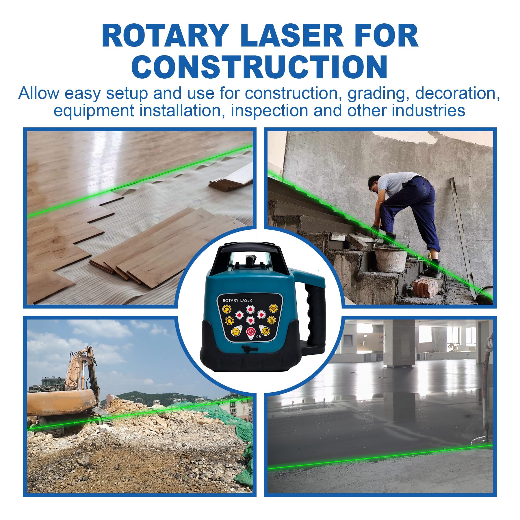 H-YEEU Automatisches Selbstnivellierendes Rotierendes Laser Level Kit, Grüner Strahl 360° Rotierendes IP54 Horizontale Vertikale Transit Level Arbeitsbereich 500M mit Empfänger Fernbedienung - Image 3