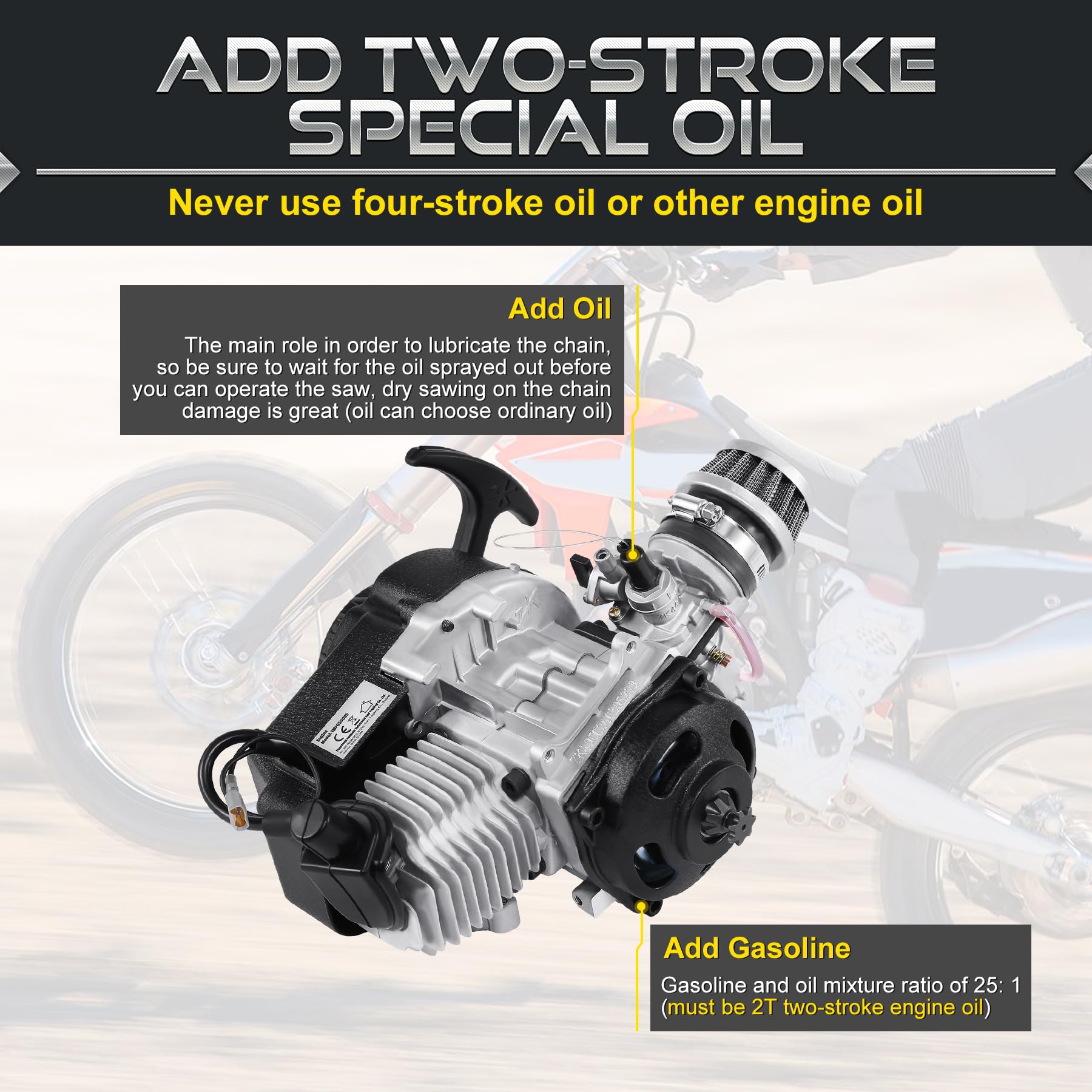 Samger Samger 49cc 2 takt Motor Mini Motor Pullstart Vergaser Luftfilter Kopf Dirt Bike Quad Pocket Bike - Image 4