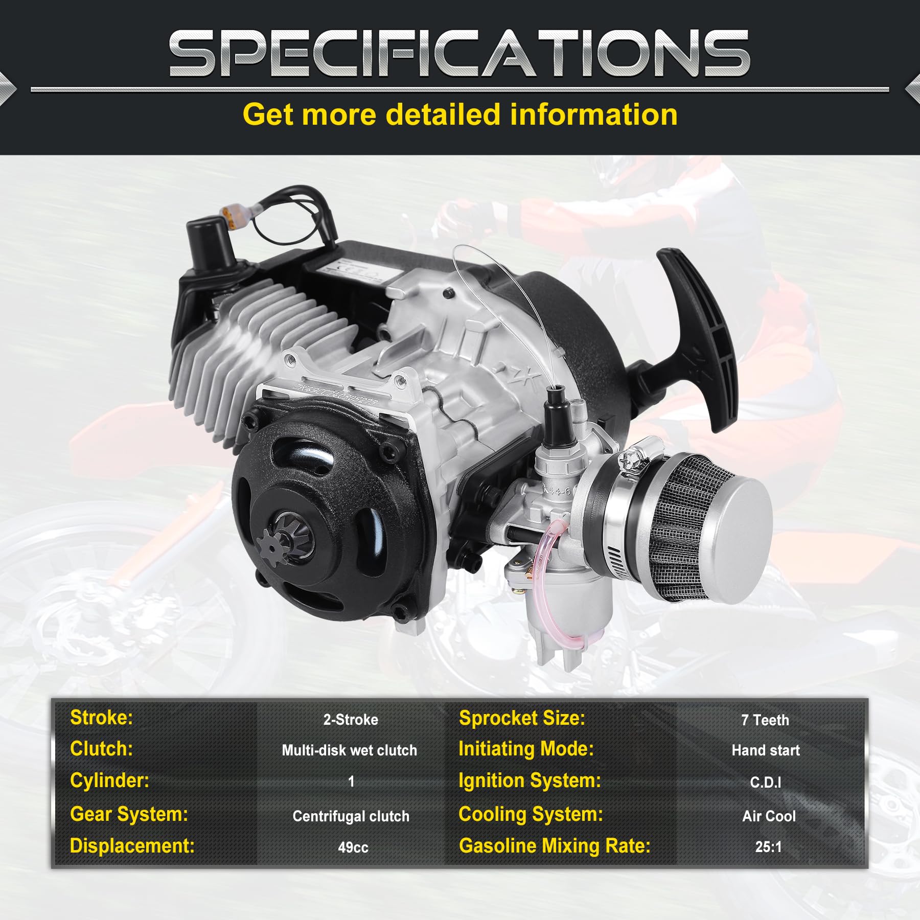 Samger Samger 49cc 2 takt Motor Mini Motor Pullstart Vergaser Luftfilter Kopf Dirt Bike Quad Pocket Bike - Image 3